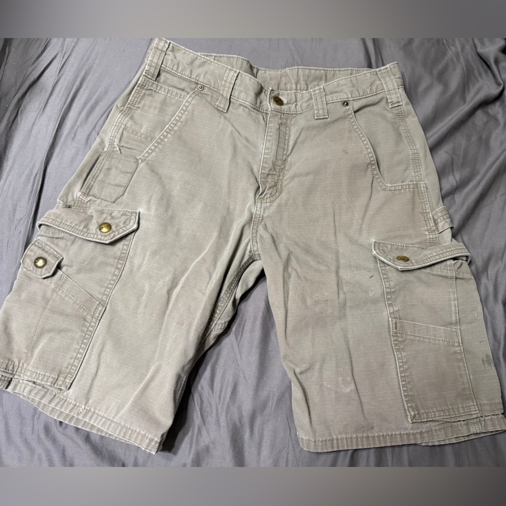 Carhartt Men's Beige Military Drab Cargo Ripstop Shorts Sz 32 Relaxed Fit